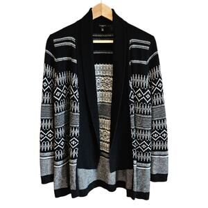 Talbots Lambswool Blend Black White Patterned Open Front Cardigan Medium